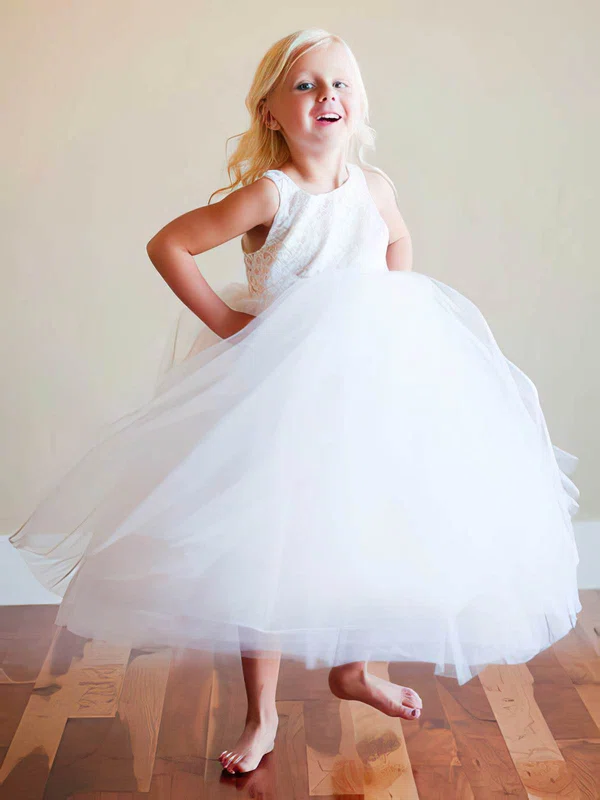 Princess Scoop Neck Tulle Ankle-length Lace Flower Girl Dresses #01031809