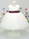 Ball Gown Scoop Neck Tulle Elastic Woven Satin Ankle-length Sashes / Ribbons Flower Girl Dresses #01031827