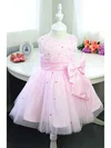 Ball Gown Scoop Neck Satin Tulle Tea-length Beading Flower Girl Dresses #01031833