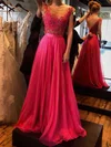 A-line Illusion Chiffon Floor-length Appliques Lace Prom Dresses #02018717
