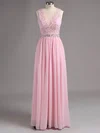 A-line Scoop Neck Chiffon Floor-length Beading Prom Dresses #UKM02019467
