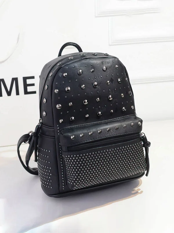 Black PU Casual & Shopping Rivet Handbags #UKM03160146
