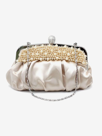 Black Silk Wedding Imitation Pearl Handbags #UKM03160248