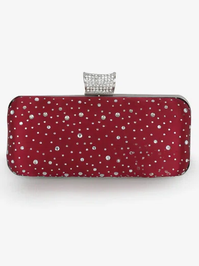 Burgundy Silk Ceremony & Party Crystal/ Rhinestone Handbags #UKM03160291