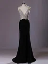 A-line V-neck Chiffon Tulle Floor-length Beading Prom Dresses #UKM020100884