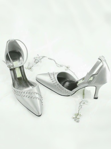 Women's Patent Leather with Buckle Crystal Stiletto Heel Pumps Closed Toe #UKM03030019