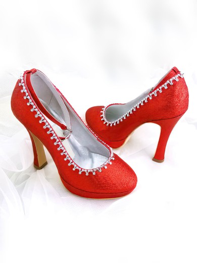 Women's Sparkling Glitter with Buckle Crystal Stiletto Heel Pumps Closed Toe Platform #UKM03030024