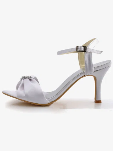 Women's Satin with Buckle Crystal Stiletto Heel Pumps Sandals #UKM03030030