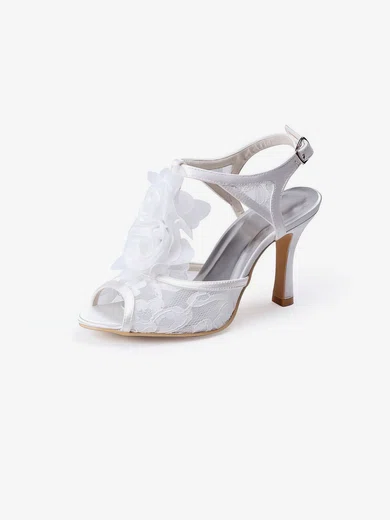 Women's Lace with Buckle Flower Spool Heel Pumps Sandals Peep Toe #UKM03030032