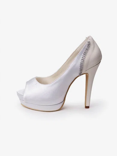 Women's Satin with Crystal Stiletto Heel Pumps Peep Toe Platform #UKM03030035