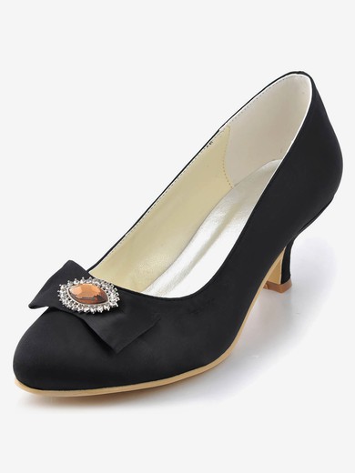 Women's Satin with Crystal Chunky Heel Pumps Closed Toe #UKM03030039
