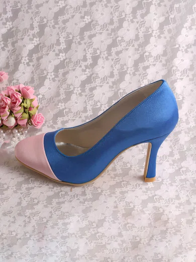 Women's Satin   Spool Heel Pumps Closed Toe #UKM03030053