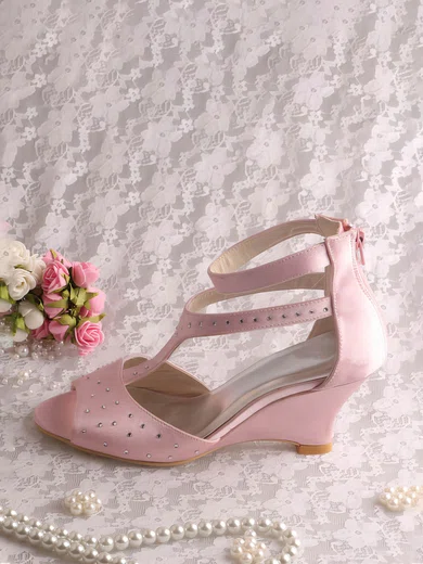 Women's Satin with Beading Zipper Wedge Heel Pumps Wedges #UKM03030062