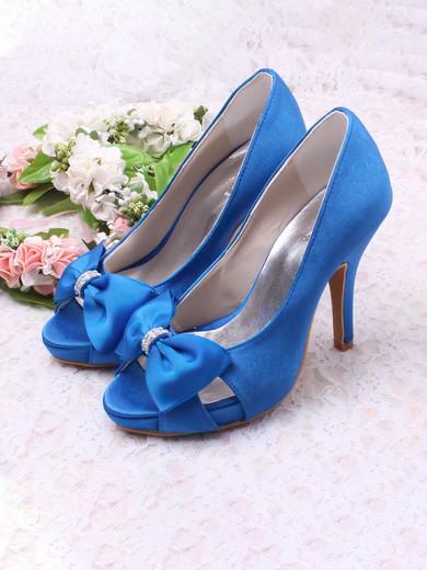 Women's Satin with Bowknot Crystal Hollow-out Stiletto Heel Pumps Sandals Peep Toe #UKM03030075