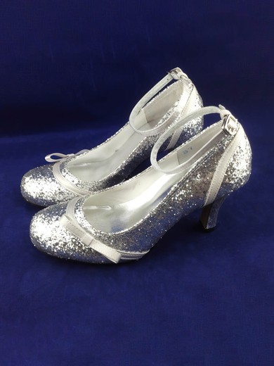 Women's Sparkling Glitter with Buckle Bowknot Kitten Heel Pumps Closed Toe #UKM03030082