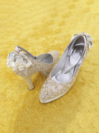 Women's Lace with Crystal Buckle Stiletto Heel Pumps Closed Toe #UKM03030092