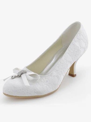 Women's Lace with Bowknot Kitten Heel Closed Toe Pumps #UKM03030099