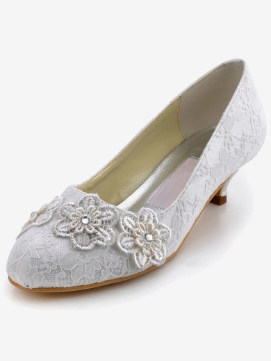 Women's Lace with Flower Crystal Low Heel Pumps Closed Toe #UKM03030107