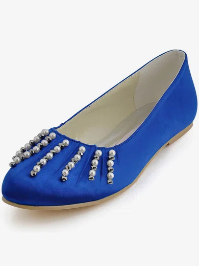 Women's Satin with Pearl Flat Heel Flats #UKM03030115