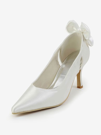 Women's Satin with Bowknot Hollow-out Stiletto Heel Pumps Closed Toe #UKM03030126