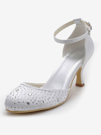 Women's Satin with Buckle Crystal Spool Heel Pumps Closed Toe #UKM03030135