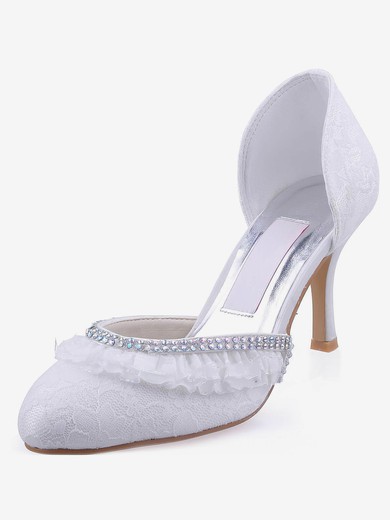 Women's Lace with Stitching Lace Crystal Stiletto Heel Pumps Closed Toe #UKM03030138