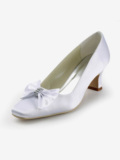Women's Satin with Bowknot Crystal Chunky Heel Pumps Closed Toe #UKM03030140
