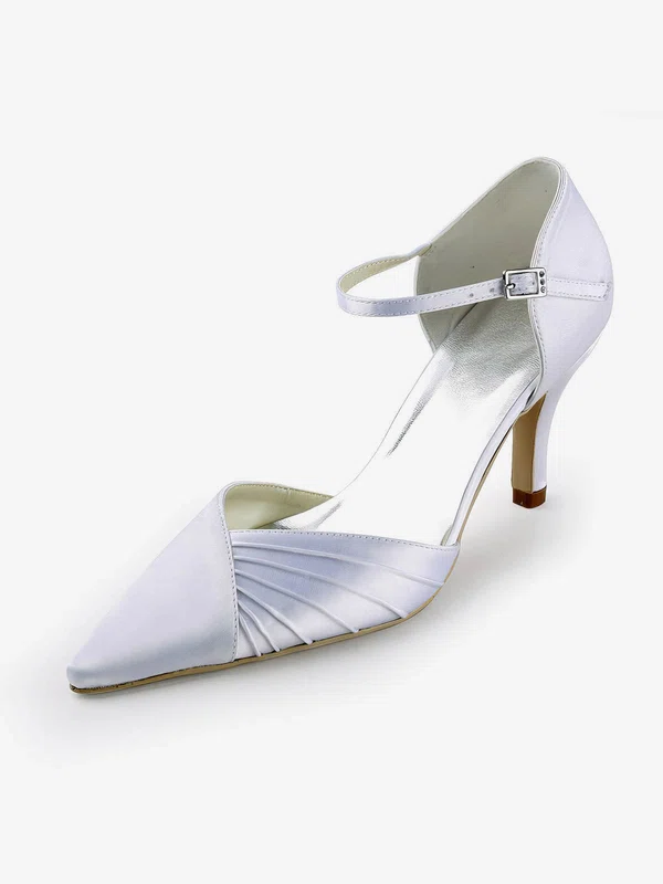 Women's Satin with Buckle Ruched Stiletto Heel Pumps Closed Toe #UKM03030150