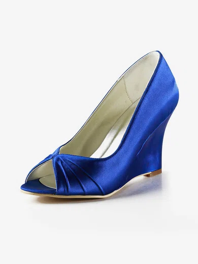 Women's Satin with Ruffles Wedge Heel Peep Toe Wedges #UKM03030167