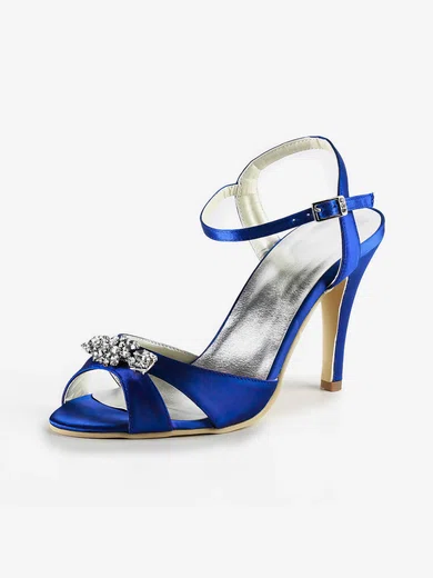 Women's Satin with Buckle Crystal Stiletto Heel Sandals Peep Toe Slingbacks #UKM03030169