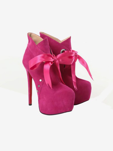 Women's Fuchsia Suede Pumps/Closed Toe/Platform with Lace-up #UKM03030191