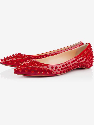 Women's Red Patent Leather Flats with Others #UKM03030197