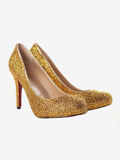Women's Gold Suede Pumps/Closed Toe with Crystal #UKM03030202