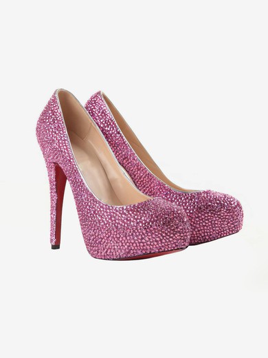 Women's Fuchsia Suede Pumps/Closed Toe/Platform with Crystal #UKM03030203