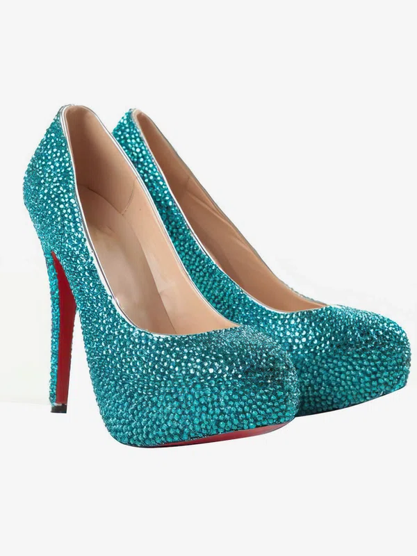 Women's Blue Suede Pumps/Closed Toe/Platform with Crystal #UKM03030204