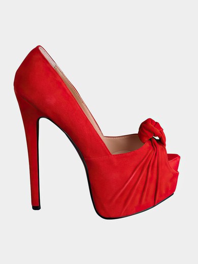 Women's Red Suede Platform/Peep Toe/Pumps with Ruched #UKM03030205