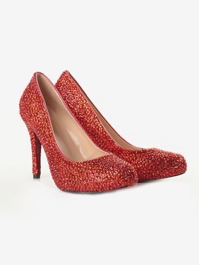 Women's Red Suede Pumps/Closed Toe with Crystal #UKM03030206