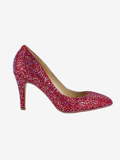 Women's Red Suede Closed Toe/Pumps with Crystal Heel/Sparkling Glitter #UKM03030211
