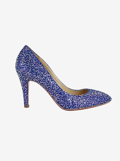 Women's Blue Suede Closed Toe/Pumps with Crystal/Crystal Heel #UKM03030212