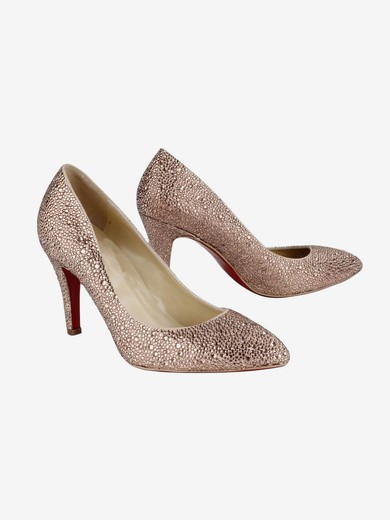 Women's Champagne Suede Closed Toe/Pumps with Crystal/Sparkling Glitter/Crystal Heel #UKM03030213