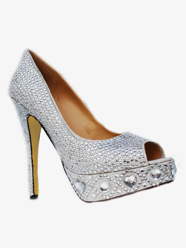 Women's Silver Sparkling Glitter Pumps/Peep Toe/Platform with Crystal Heel/Rhinestone #UKM03030220