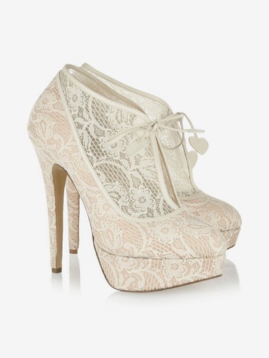 Women's Champagne Lace Pumps/Closed Toe/Platform with Ribbon Tie #UKM03030221