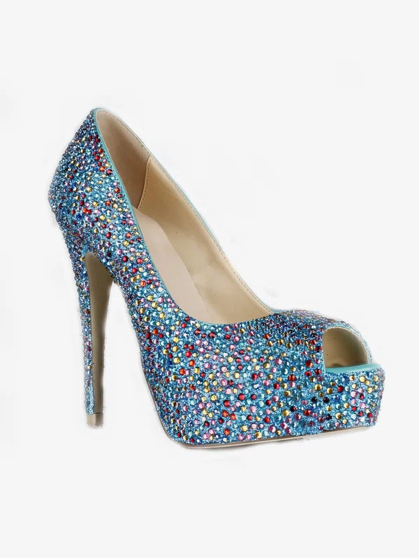 Women's Multi-color Suede Pumps/Peep Toe/Platform with Crystal Heel/Sparkling Glitter #UKM03030227