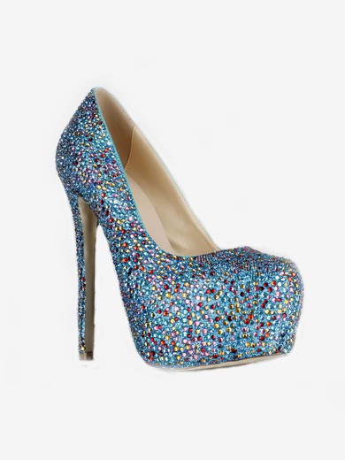 Women's Multi-color Suede Pumps/Closed Toe/Platform with Crystal Heel/Sparkling Glitter #UKM03030228