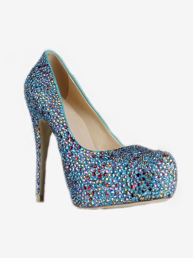 Women's Multi-color Suede Pumps/Closed Toe/Platform with Sparkling Glitter/Crystal Heel #UKM03030229