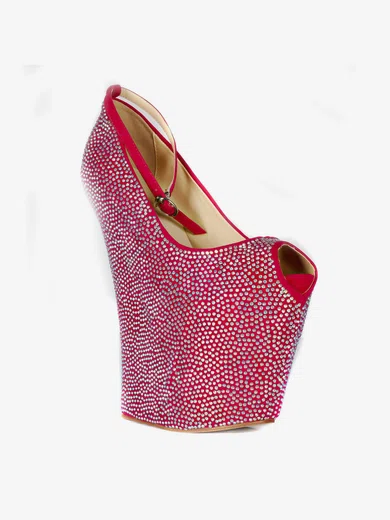 Women's Fuchsia Cloth Peep Toe/Platform/Wedges with Crystal #UKM03030232