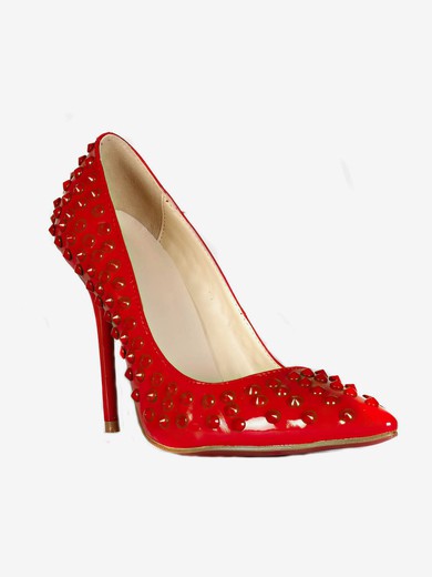 Women's Red Patent Leather Pumps/Closed Toe with Crystal #UKM03030234