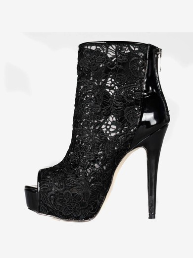 Women's Black Lace Peep Toe/Boots with Bowknot #UKM03030235