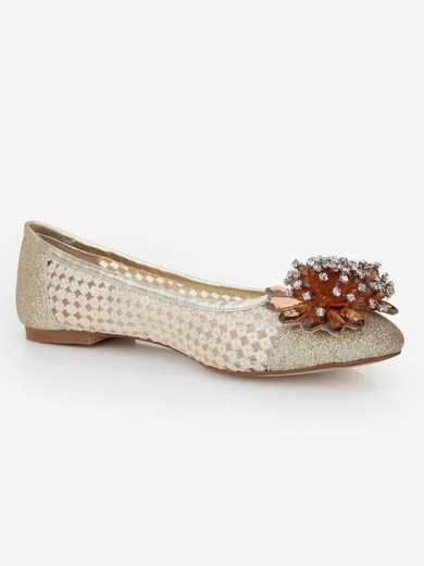 Women's Light Golden Suede Closed Toe/Flats with Sequin/Crystal/Others #UKM03030244