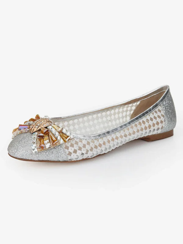 Women's Silver Suede Closed Toe/Flats with Sequin/Crystal/Others #UKM03030245